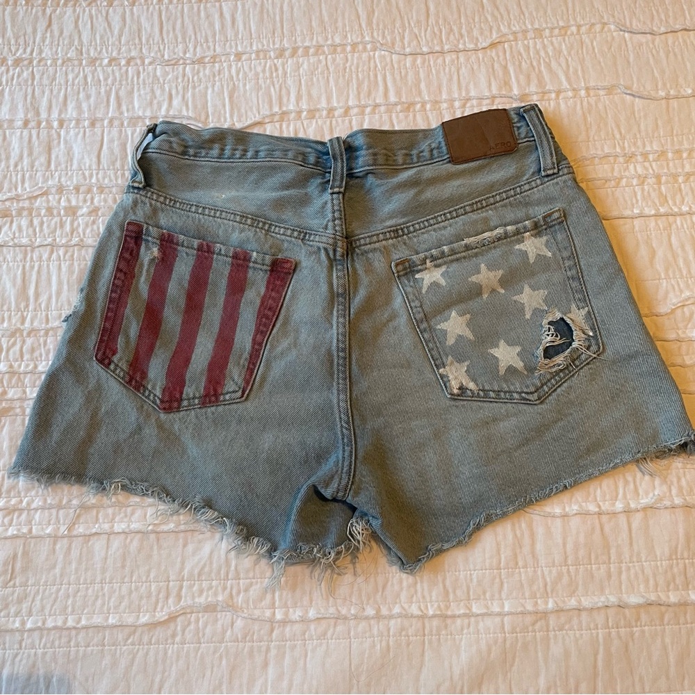 Distressed Cutoff Jean Shorts with Star and Stripe Design